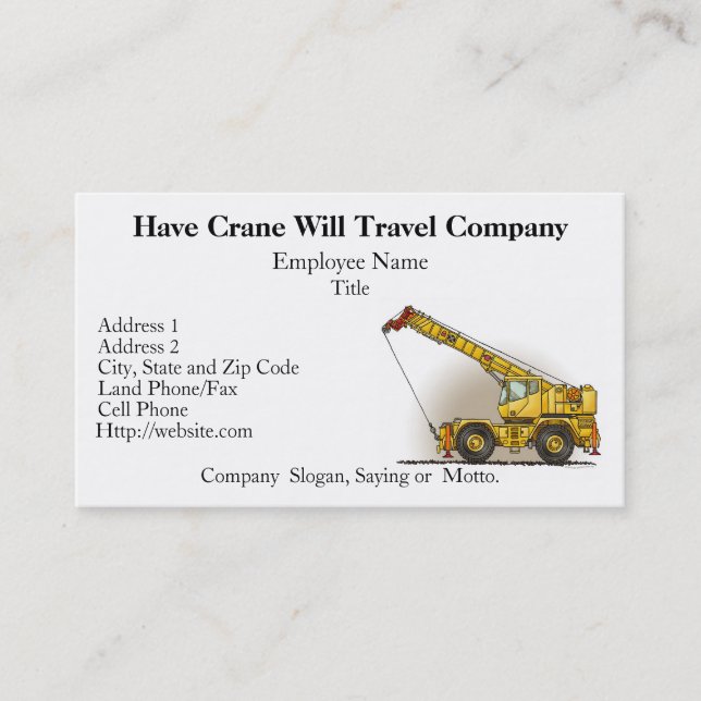 Cartes d'entreprise de construction de grue (Devant)