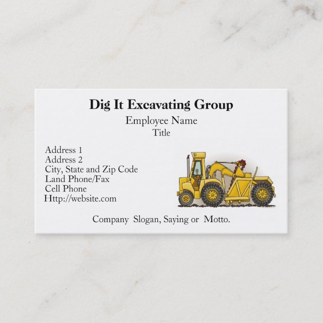 Cartes d'entreprise de construction d'engin de (Devant)