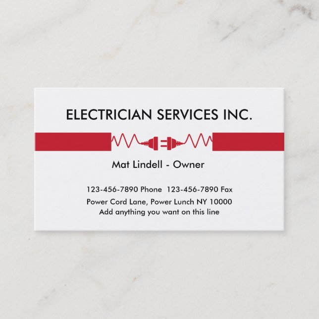 Cartes d'entreprise de services d'électricien (Devant)