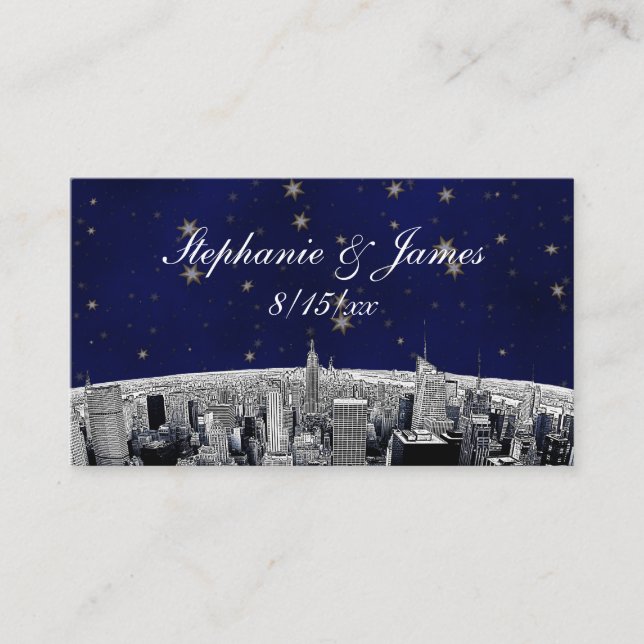 Cartes d'escorte étoilées bleu NYC Skyline 2 (Devant)
