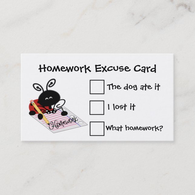 Cartes d'excuses pour les devoirs de l'étudiant (Devant)