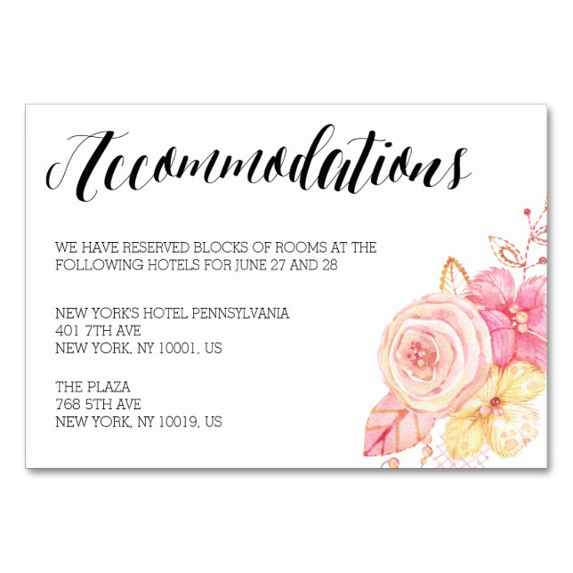 Cartes d'hébergement Mariage florales (Devant)