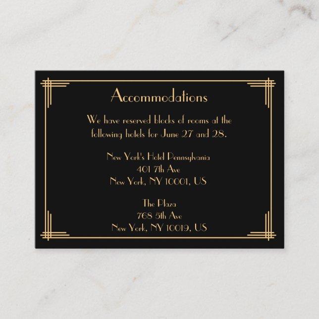 Cartes d'hébergement Mariage noir (Devant)
