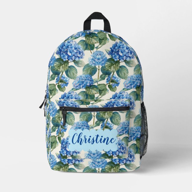 Cartes d'hydrangées bleues Sac à dos personnalisé (Recto)