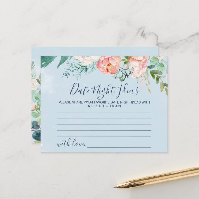 Cartes d'idées de soirée romantique aux pivoines b (Devant/Arrière en situation)