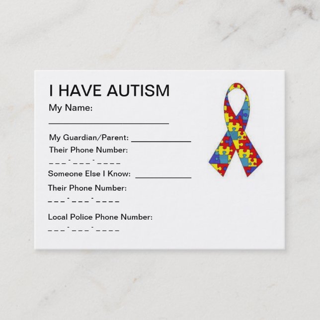 Cartes d'identification d'autisme (Devant)