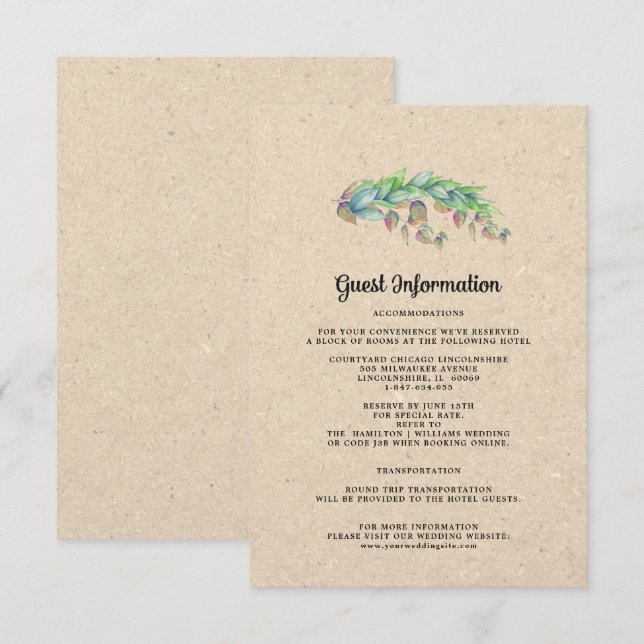Cartes d'information du client mariage | Botanique (Devant / Derrière)