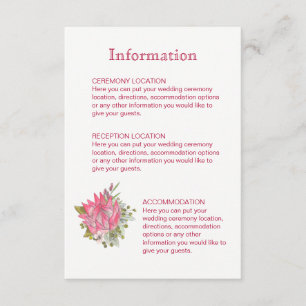 Cartes d'information du Mariage de fleurs Protea