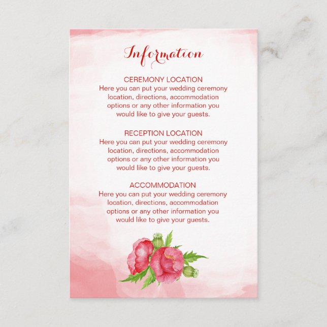 Cartes d'information du Mariage de l'aquarelle de  (Devant)