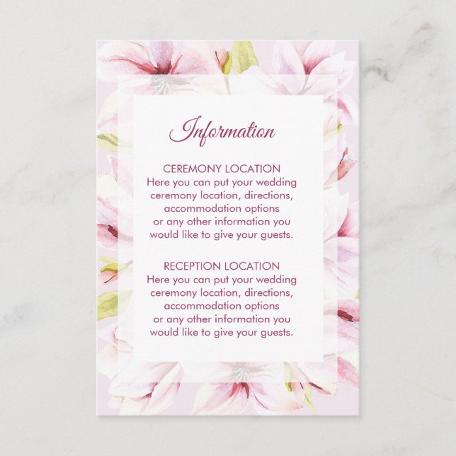 Cartes d'information du Mariage Floral des Magnoli (Devant)