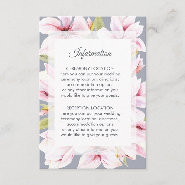 Cartes d'information du Mariage Floral Magnolia Ch (Devant)