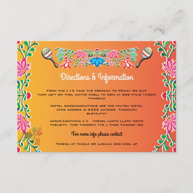 Cartes d'information du Mariage mexicain Fiesta (Devant)