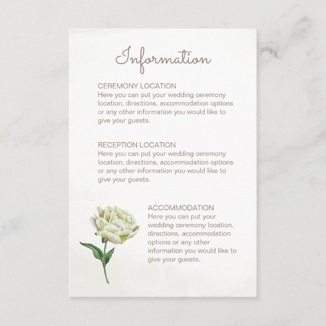 Cartes d'information Mariage Cream Peony (Devant)