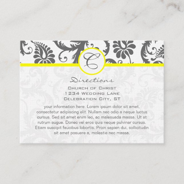 Cartes d'information Mariage damassé gris jaune et (Devant)