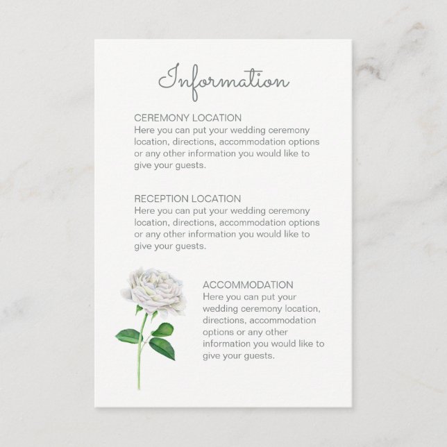 Cartes d'information Mariage Rose blanche (Devant)