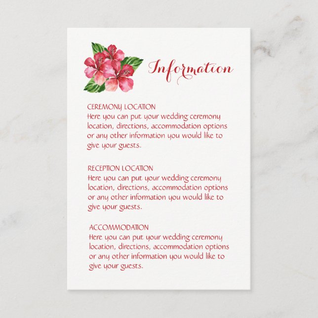 Cartes d'information Mariage Tropical Red Hibiscus (Devant)