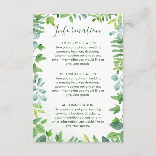 Cartes d'information Mariage Watercolor Green (Devant)