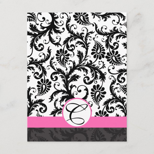 Cartes d'information - Noir Damask Hot Pink Triage (Devant)