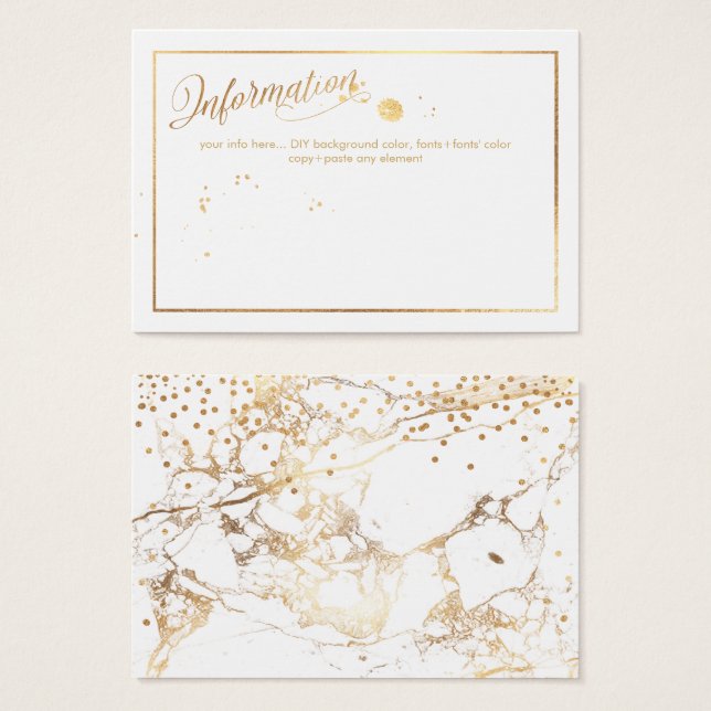 Cartes d'information PixDezines/Marbre /Blanc+Or (Devant & derrière)