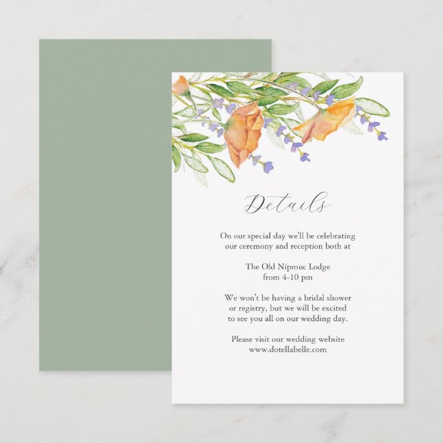 Cartes d'insertion de mariage avec thème de fleurs (Devant / Derrière)