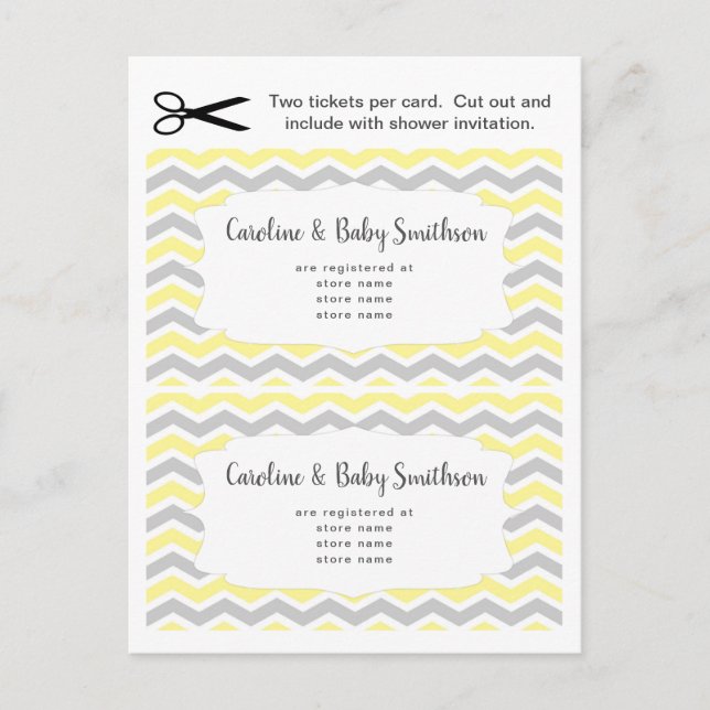Cartes d'insertion du registre du baby shower, jau (Devant)