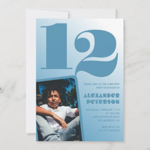 Cartes d'invitation 12 ans garçon dégradé bleu ave