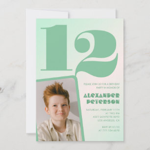 Cartes d'invitation 12 ans garçon dégradé vert Pho