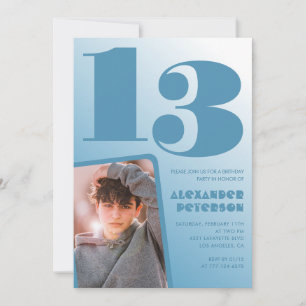 Cartes d'invitation 13 ans garçon avec dégradé ble