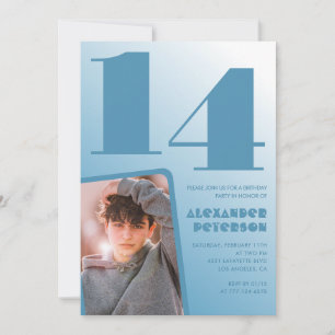 Cartes d'invitation 14 ans garçon dégradé bleu Pho