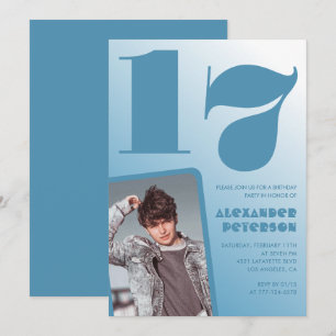 Cartes d'invitation 17 ans garçon dégradé bleu Pho