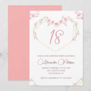 Cartes d'invitation 18 ans Bohème Floral Rose