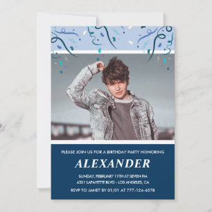 Cartes d'invitation 18 ans homme Photo Bleu marine