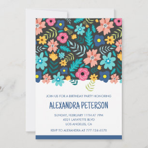Cartes d'invitation 18 ans motif floral bleu