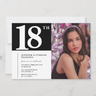 Cartes d'invitation 18 ans noires Fille Chic Photo