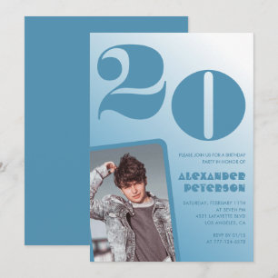 Cartes d'invitation 20 ans avec un dégradé bleu po
