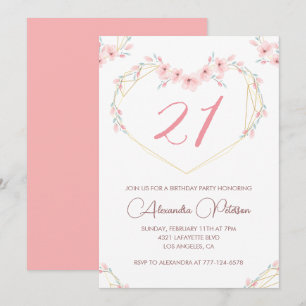 Cartes d'invitation 21 ans Bohème Floral Élégant