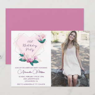 Cartes d'invitation 21 ans Élégant Boho Photo