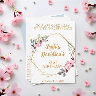 Cartes d'invitation 21e anniversaire aux fleurs de