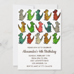 Cartes d'invitation 4 ans dinosaure enfants arc-en