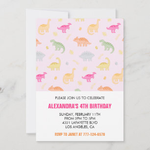 Cartes d'invitation 4 ans fille dinosaure rose jun