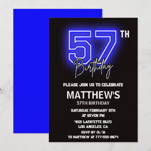 Cartes d'invitation 57e anniversaire Noir Néon Hom