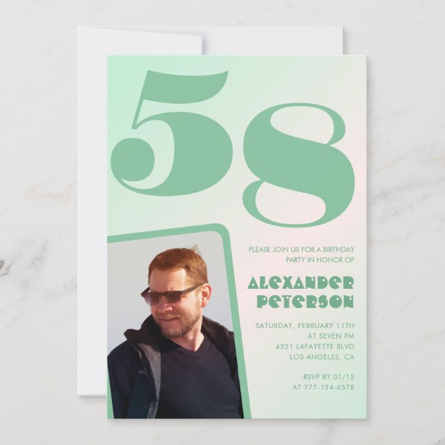 Cartes d'invitation 58 ans garçon dégradé vert Pho (Devant)