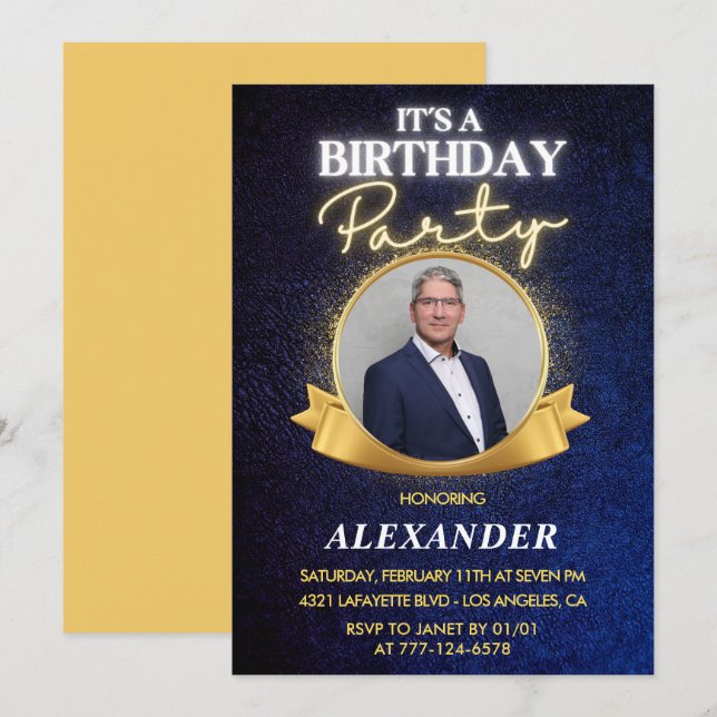 Cartes d'invitation 60 ans pour homme Élégant Chic (Devant / Derrière)