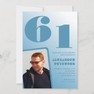 Cartes d'invitation 61 ans avec dégradé bleu Homme