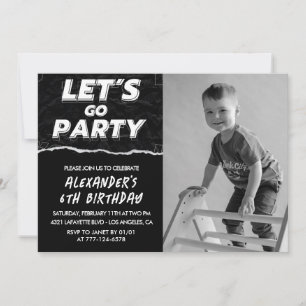 Cartes d'invitation 6ème anniversaire garçon noir 