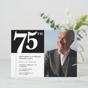 Cartes d'invitation 75 ans noires Moderne Chic Pho