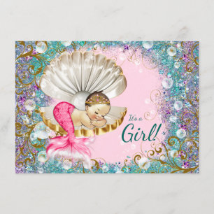 Cartes d'invitation à la baby shower de sirène bru