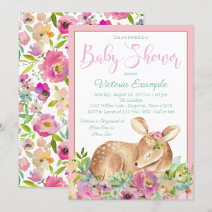 Cartes d'invitation à la baby shower Fille Cerf