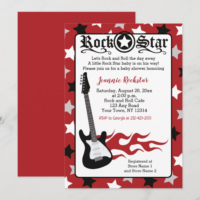 Cartes d'invitation à la douche Rock a Bye Star de (Devant / Derrière)