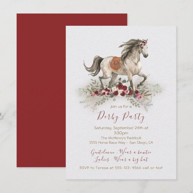 Cartes d'invitation à la fête du Derby de cheval à (Devant / Derrière)